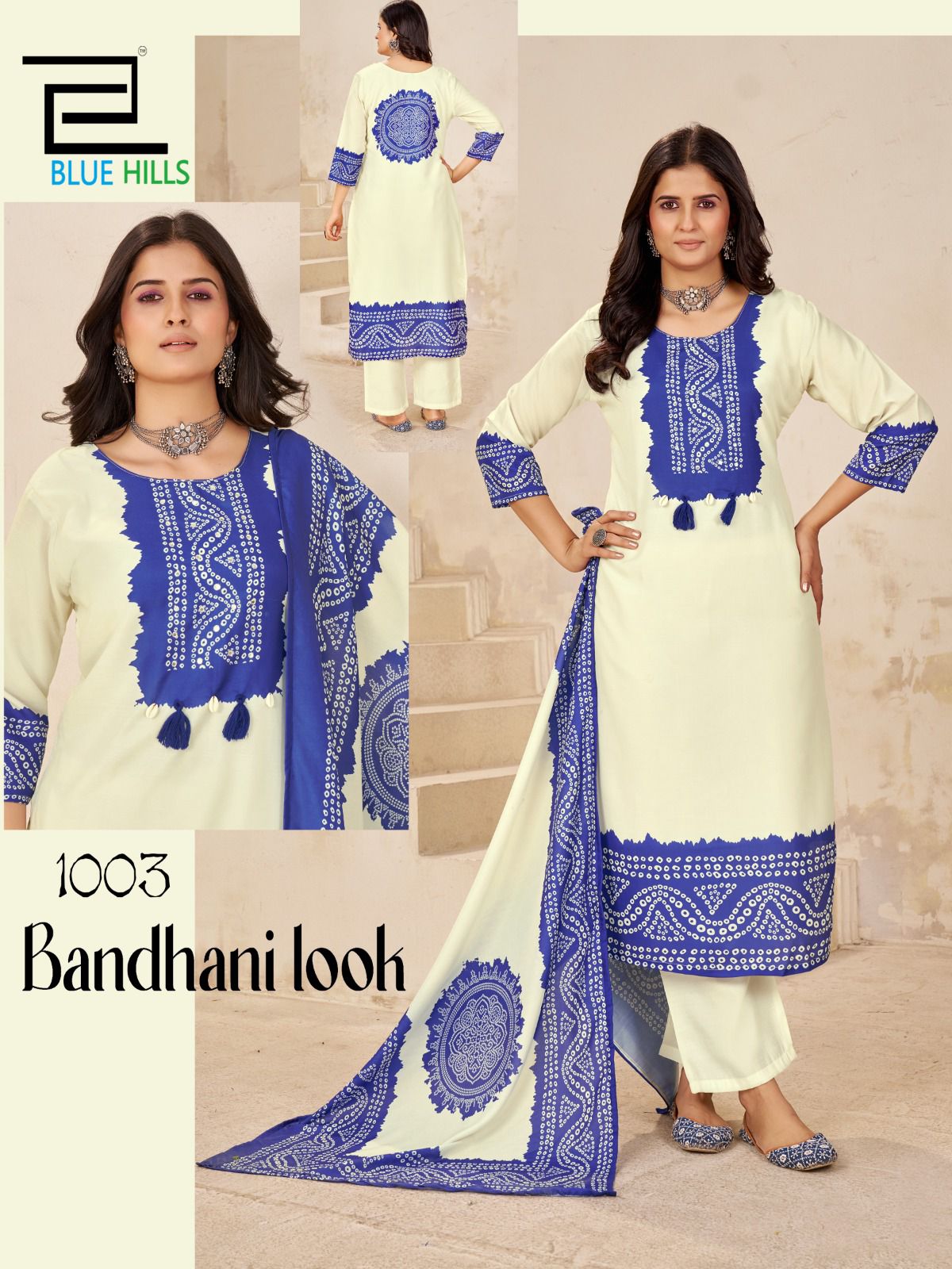 Bhandani Look Blue Hills Muslin Readymade Pant Style Suits Manufacturer India