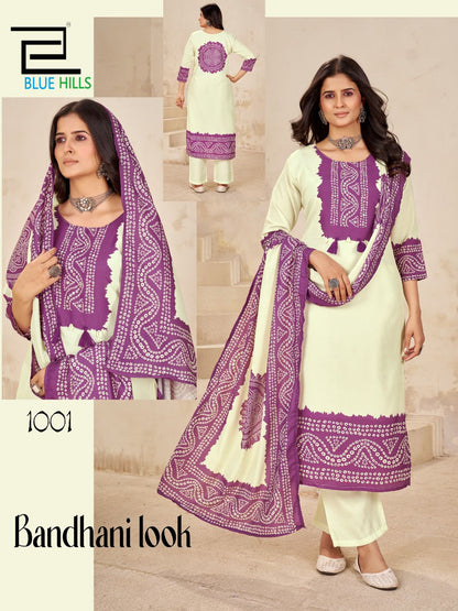 Bhandani Look Blue Hills Muslin Readymade Pant Style Suits Manufacturer India