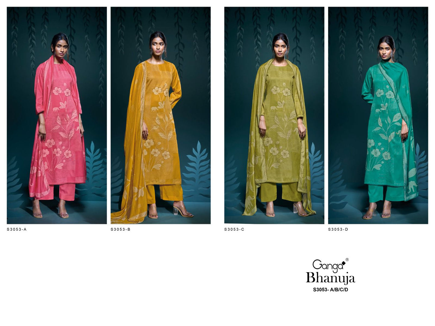 Bhanuja S3053 Ganga Cotton Satin Plazzo Style Suits Manufacturer Gujarat
