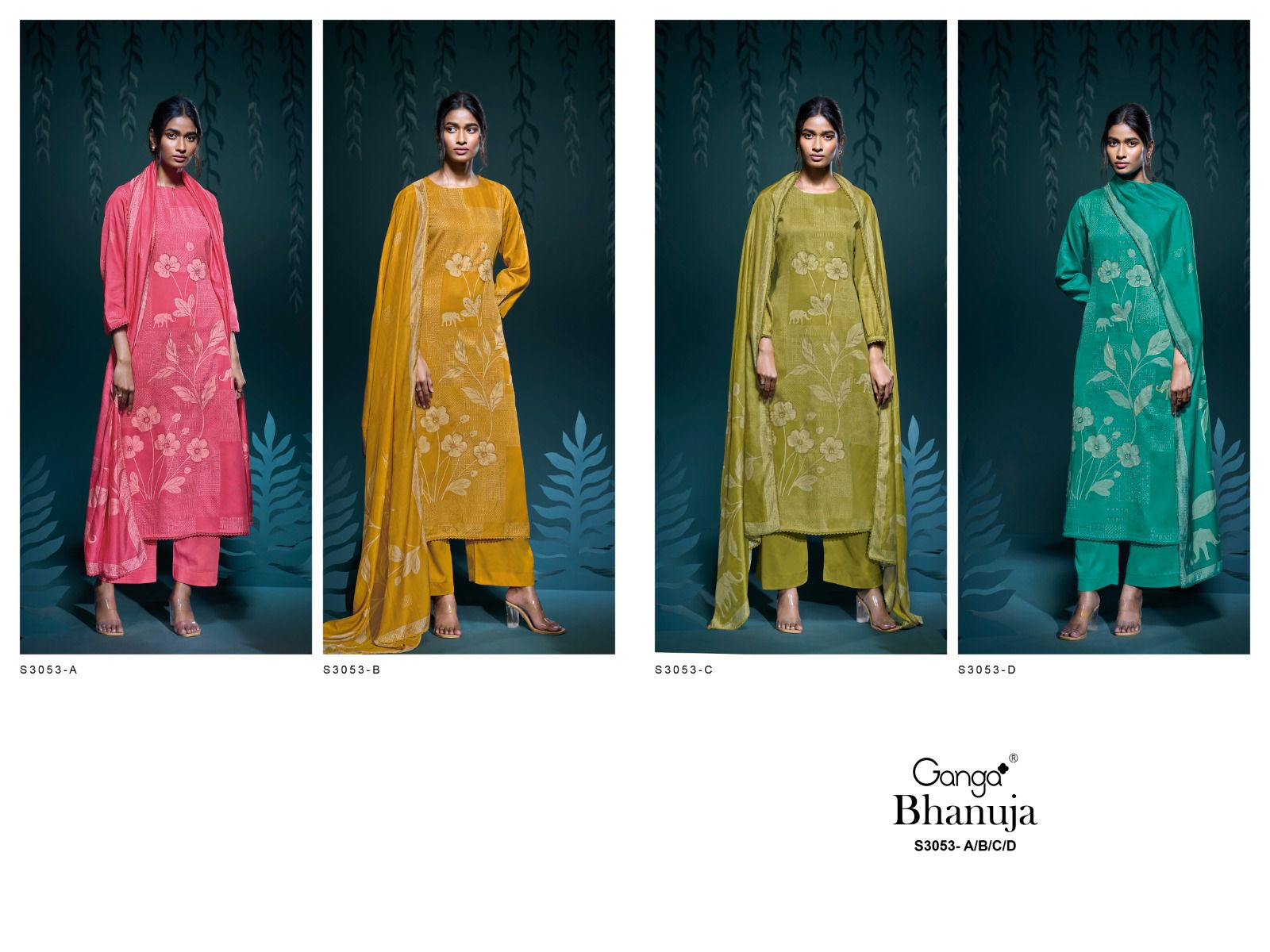 Bhanuja S3053 Ganga Cotton Satin Plazzo Style Suits Manufacturer Gujarat
