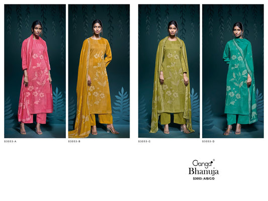 Bhanuja S3053 Ganga Cotton Satin Plazzo Style Suits Manufacturer Gujarat