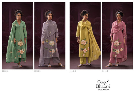 Bharavi S3142 Ganga Cotton Plazzo Style Suits Supplier Ahmedabad