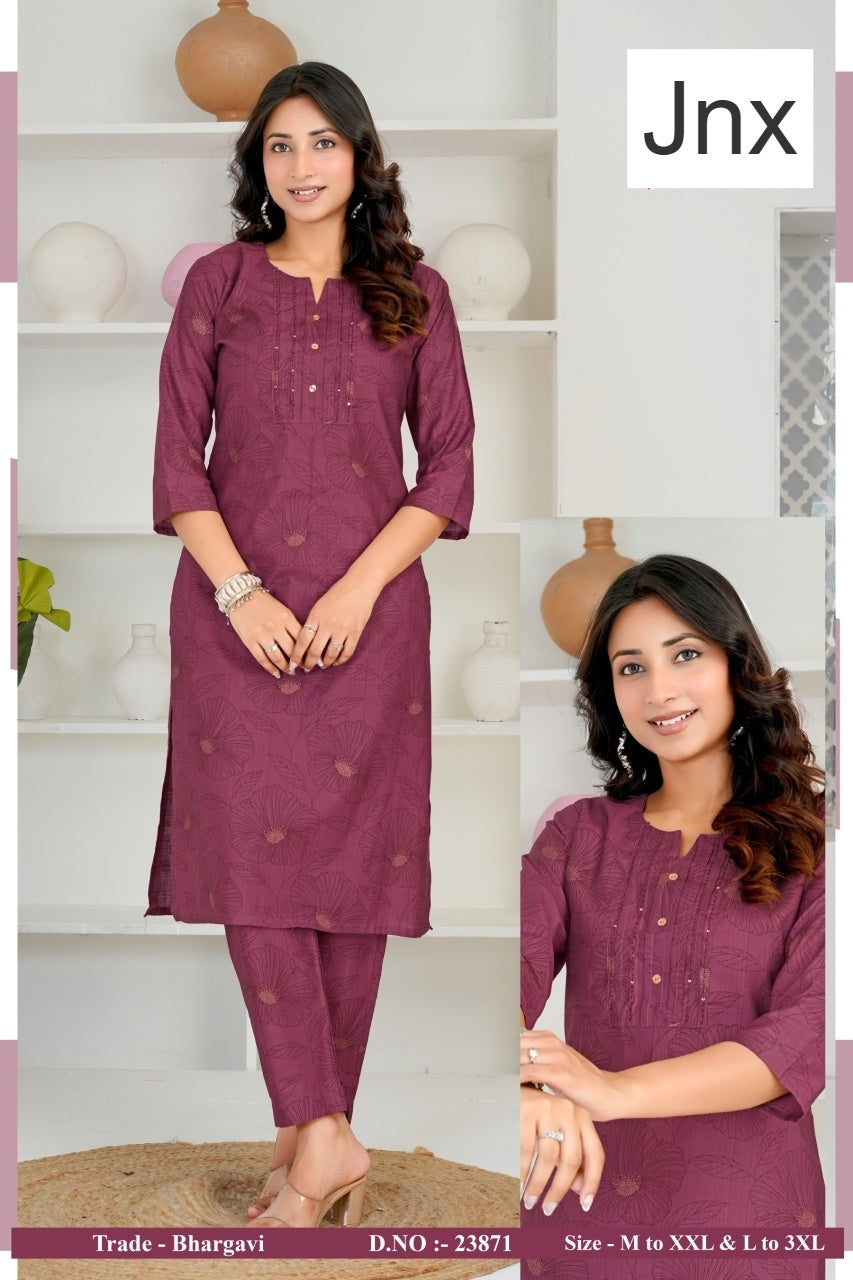 Bhargavi Jnx Vertican Kurti Pant Set Wholesaler