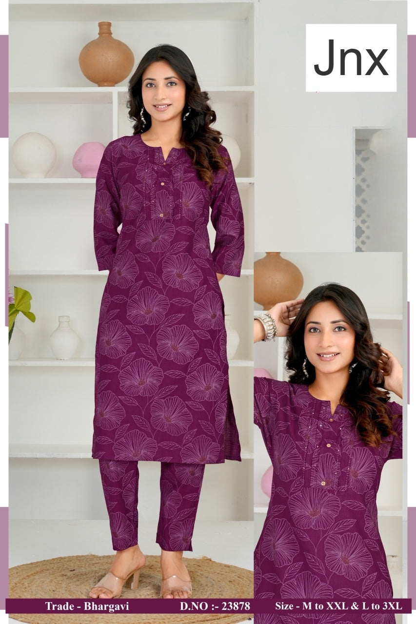 Bhargavi Jnx Vertican Kurti Pant Set Wholesaler