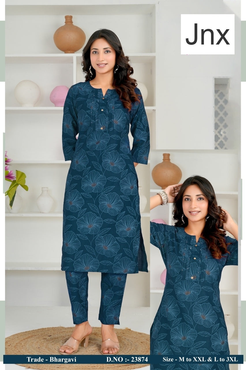 Bhargavi Jnx Vertican Kurti Pant Set Wholesaler
