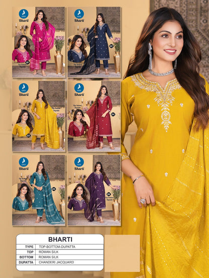 Bharti Kaya Roman Silk Readymade Pant Style Suits Wholesaler India