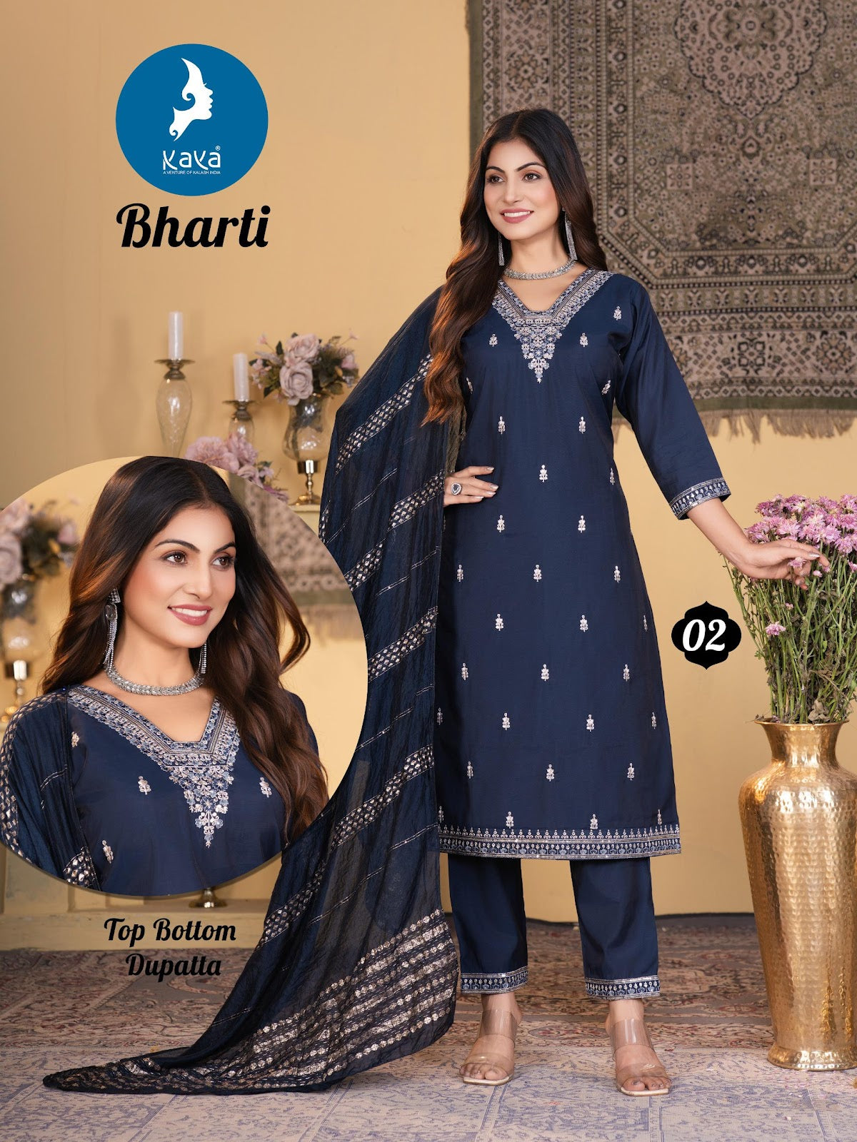 Bharti Kaya Roman Silk Readymade Pant Style Suits Wholesaler India