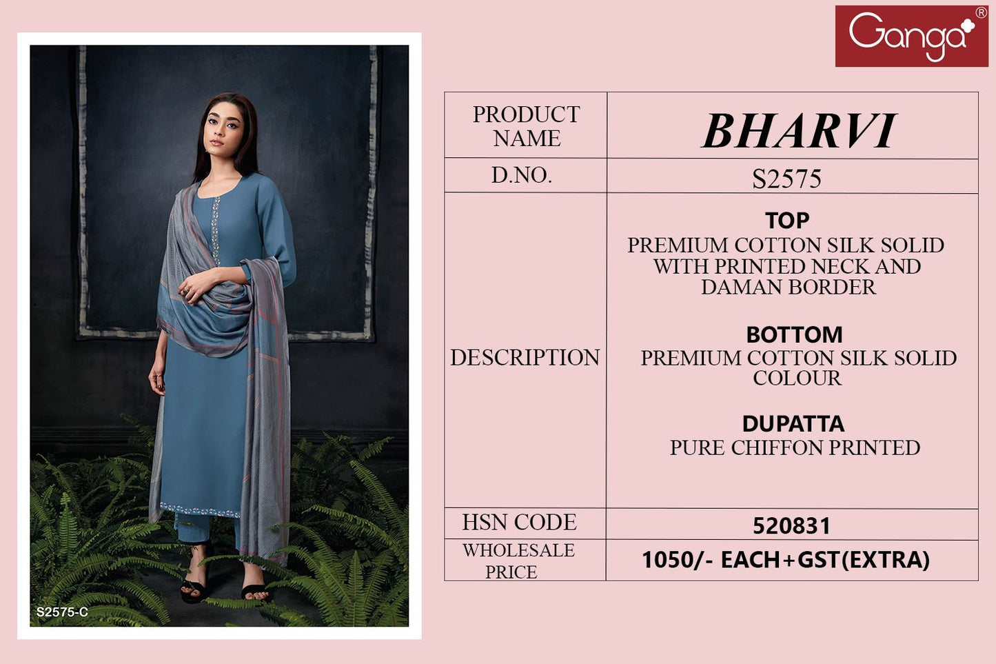 Bharvi 2575 Ganga Cotton Silk Plazzo Style Suits Wholesale
