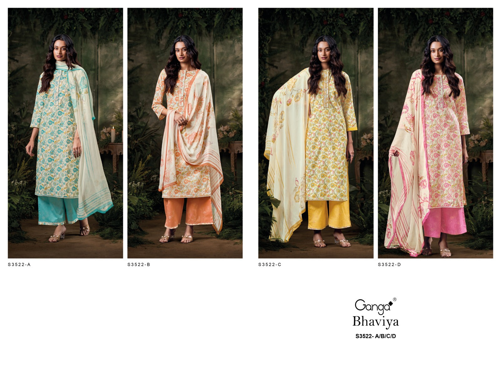 Bhaviya 3522 Ganga Cotton Plazzo Style Suits Wholesale Rate