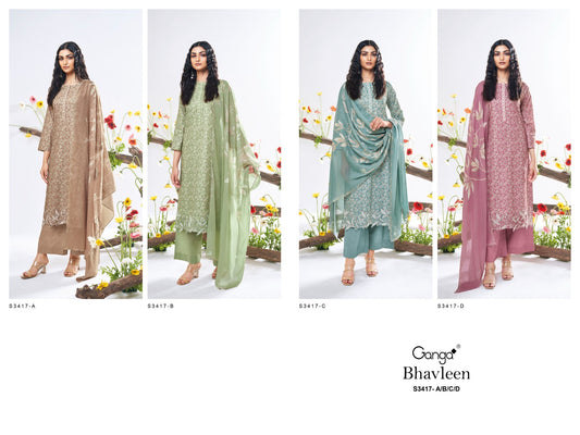 Bhavleen 3417 Ganga Premium Cotton Pant Style Suits Wholesaler