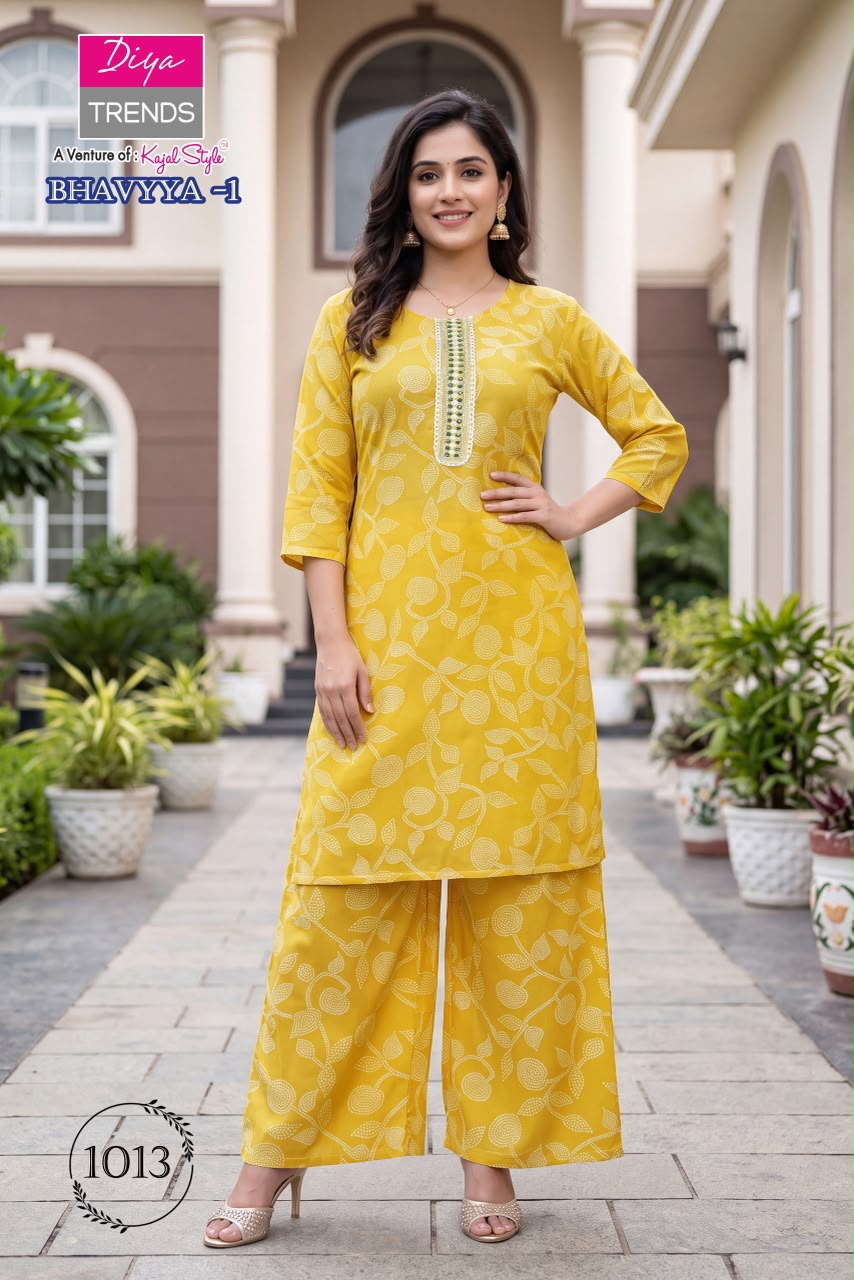 Bhavya Diya Trends Rayon Kurti Plazzo Set Supplier India