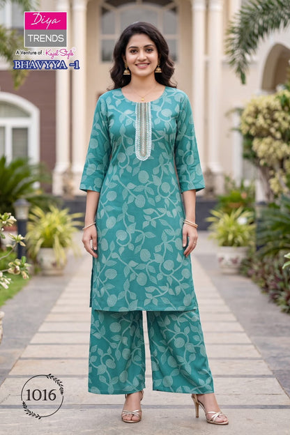 Bhavya Diya Trends Rayon Kurti Plazzo Set Supplier India