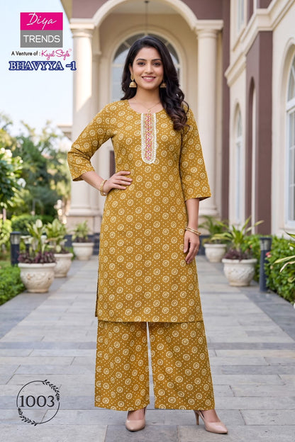 Bhavya Diya Trends Rayon Kurti Plazzo Set Supplier India