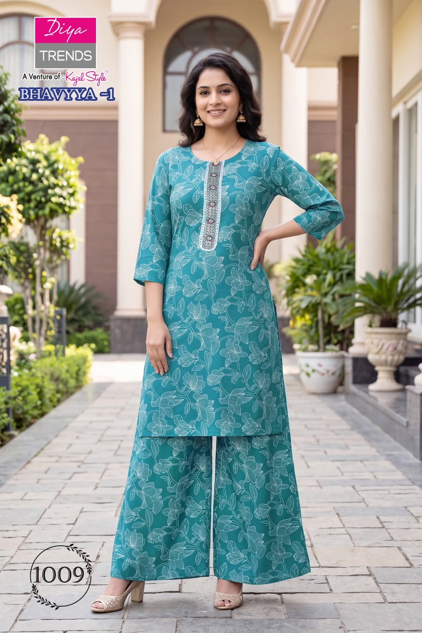 Bhavya Diya Trends Rayon Kurti Plazzo Set Supplier India