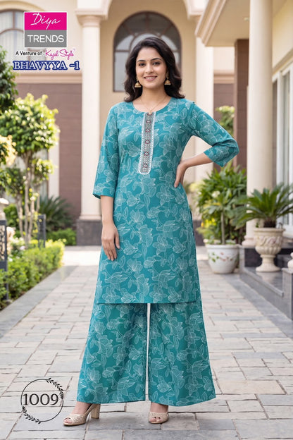 Bhavya Diya Trends Rayon Kurti Plazzo Set Supplier India