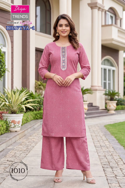 Bhavya Diya Trends Rayon Kurti Plazzo Set Supplier India