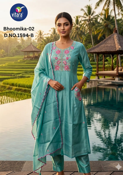 Bhoomika 2 Vitara Chanderi Readymade Pant Style Suits Wholesaler Ahmedabad