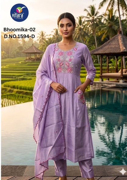 Bhoomika 2 Vitara Chanderi Readymade Pant Style Suits Wholesaler Ahmedabad