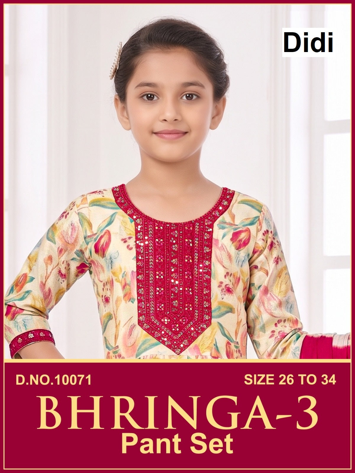 Bhringa 3 Dn 10071 Didi Mul Chanderi Girls Readymade Pant Suits Wholesale Price