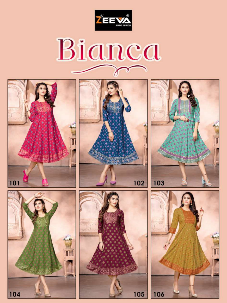 Bianca Zeeva Rayon Anarkali Kurtis Wholesaler Gujarat