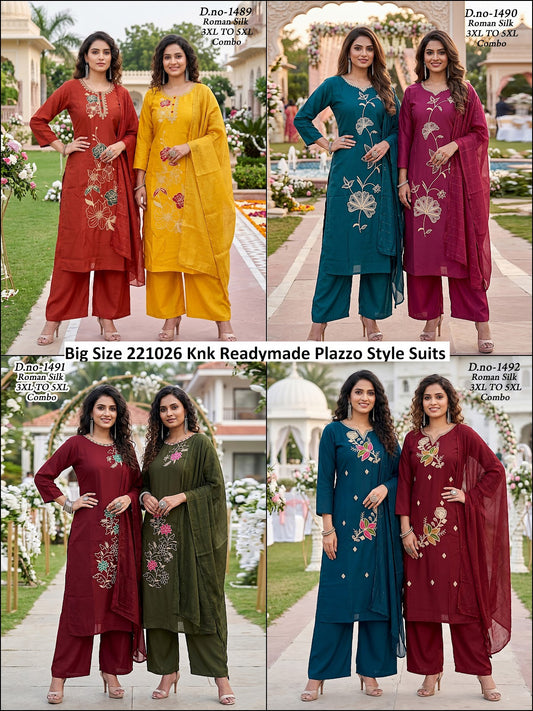 Big Size 221026 Knk Roman Silk Readymade Plazzo Style Suits Wholesaler Ahmedabad