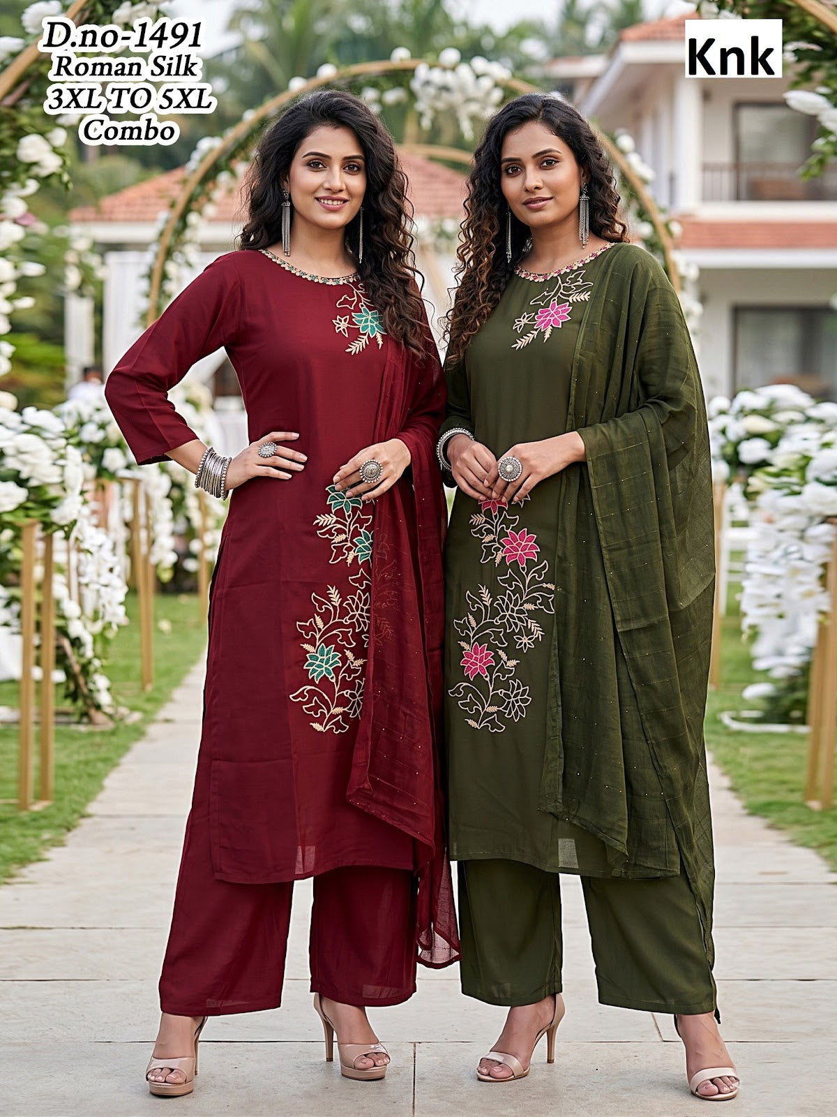 Big Size 221026 Knk Roman Silk Readymade Plazzo Style Suits Wholesaler Ahmedabad