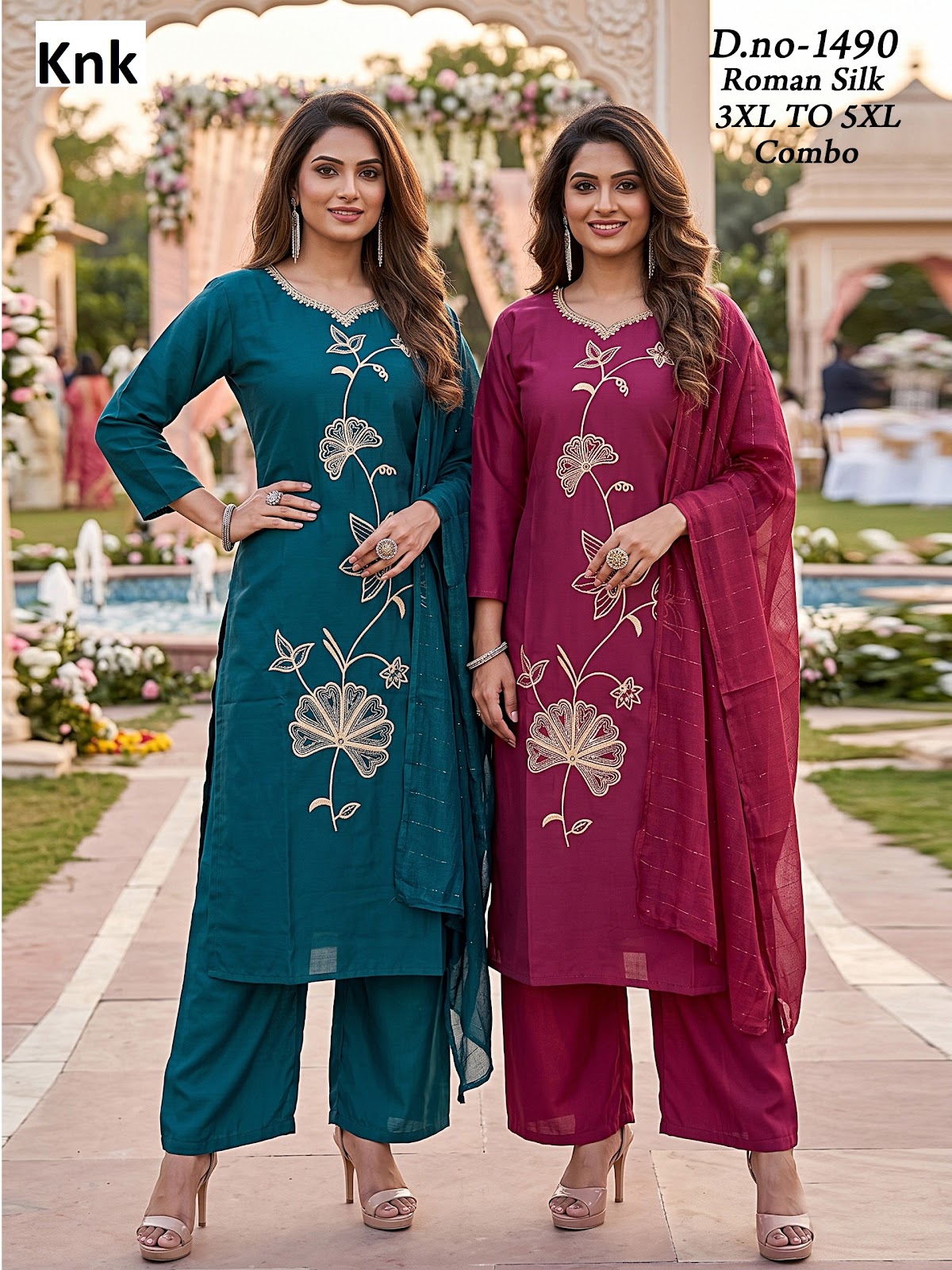 Big Size 221026 Knk Roman Silk Readymade Plazzo Style Suits Wholesaler Ahmedabad