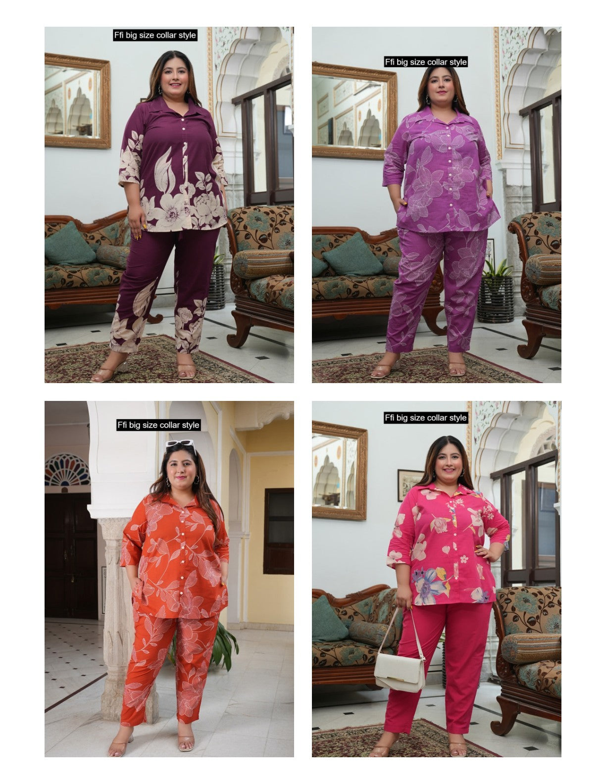 Big Size Collar Style Ffi Cotton Co Ord Set Wholesaler