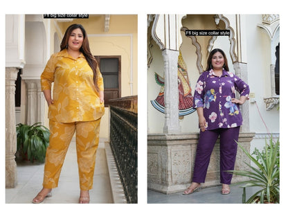 Big Size Collar Style Ffi Cotton Co Ord Set Wholesaler