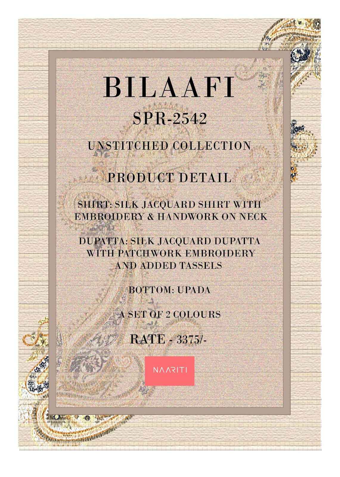 Bilaafi Naariti Silk Jacquard Pant Style Suits Exporter Gujarat