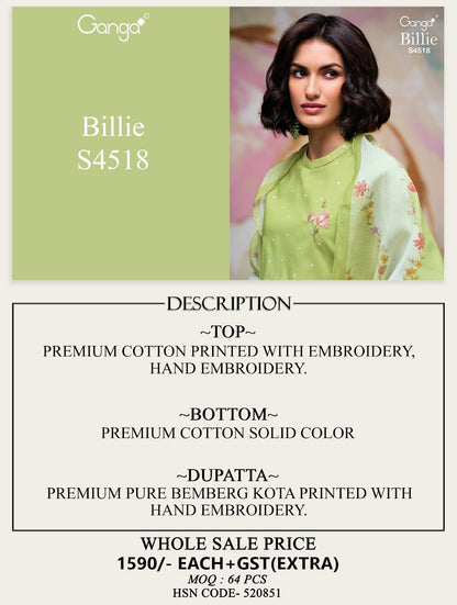 Billie 4518 Ganga Cotton Plazzo Style Suits Manufacturer India