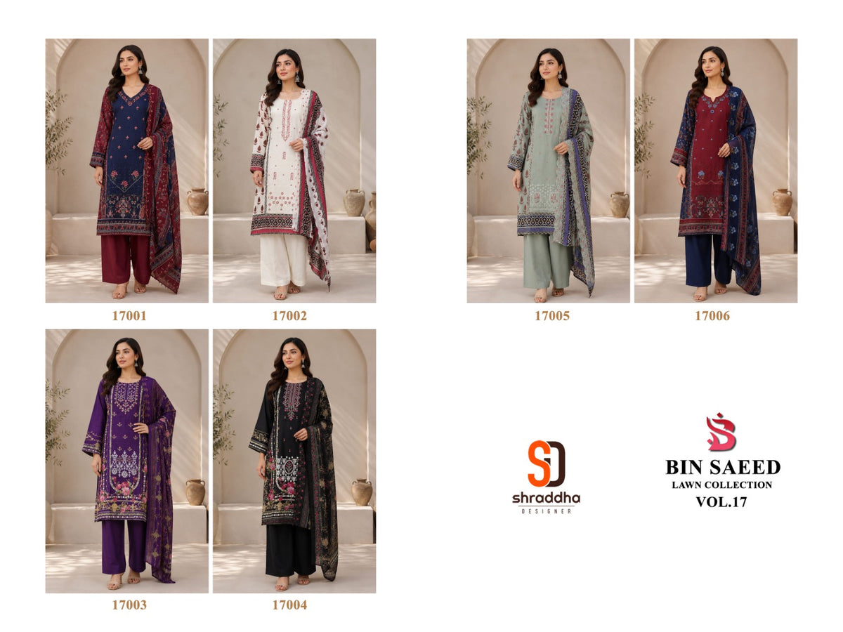 Bin Saeed Vol 17 Shraddha Designer Cotton Karachi Salwar Suits Exporter Gujarat