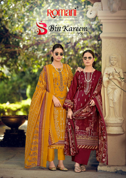 Bin Kareem Vol 3 Romani Mix Cotton Karachi Salwar Suits Supplier Ahmedabad