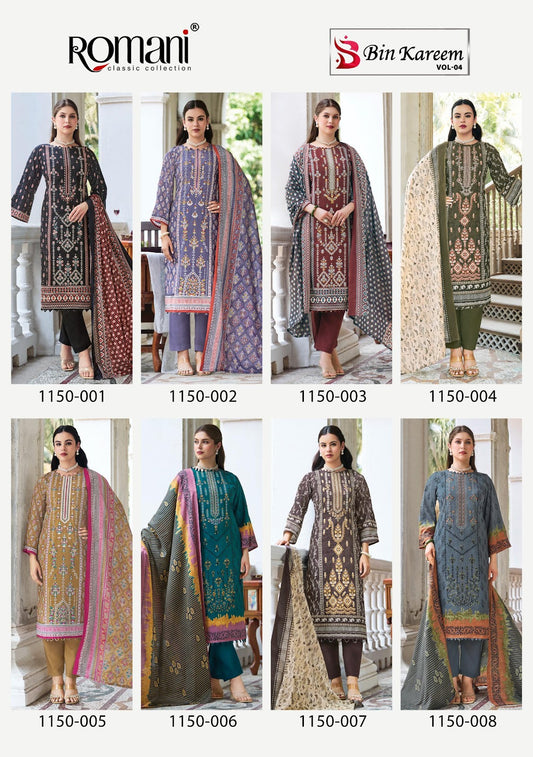 Bin Kareem Vol 4 Romani Mix Cotton Karachi Salwar Suits Supplier Ahmedabad