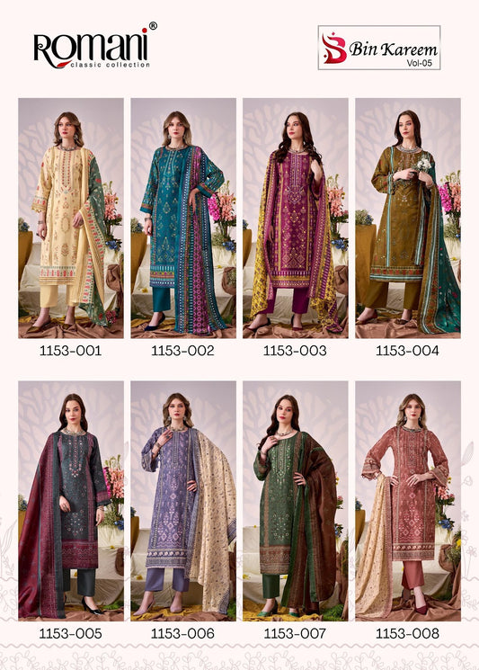 Bin Kareem Vol 5 Romani Mix Cotton Karachi Salwar Suits Manufacturer Ahmedabad