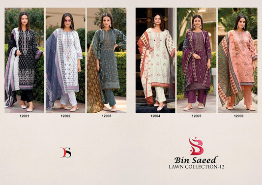 Bin Saeed 12 Lawn Collection Deepsy Cotton Karachi Salwar Suits Exporter Gujarat