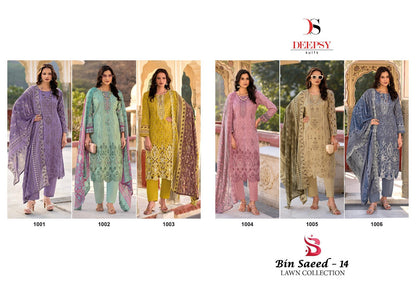 Bin Saeed 14 Lawn Collection Deepsy Cotton Karachi Salwar Suits Supplier Gujarat