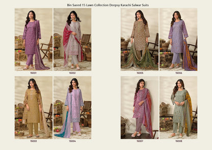 Bin Saeed 15 Lawn Collection Deepsy Cotton Karachi Salwar Suits Supplier Ahmedabad