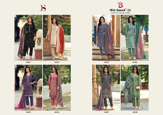 Bin Saeed 16 Lawn Collection Deepsy Pure Cotton Pakistani Salwar Suits Wholesale