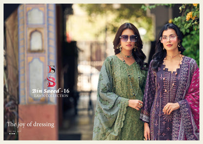 Bin Saeed 16 Lawn Collection Deepsy Pure Cotton Pakistani Salwar Suits Wholesale