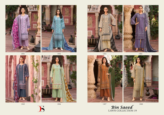 Bin Saeed 19 Lawn Collection Deepsy Cotton Karachi Salwar Suits Exporter