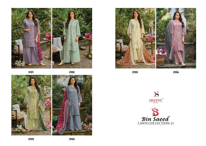 Bin Saeed 21 Lawn Collection Deepsy Cotton Karachi Salwar Suits Exporter Gujarat