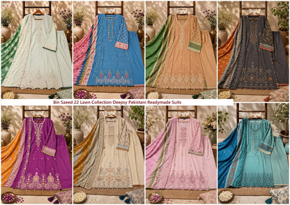 Bin Saeed 22 Lawn Collection Deepsy Cotton Pakistani Readymade Suits Supplier Gujarat