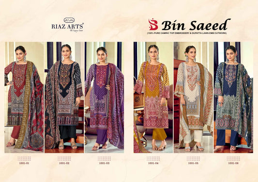 Bin Saeed 2904 Riaz Art Cambric Lawn Karachi Salwar Suits Manufacturer India