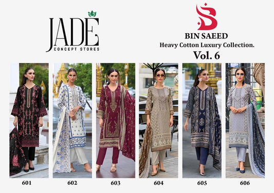 Bin Saeed Heavy Cotton Luxury Collection Vol 6 Jade Lawn Cotton Karachi Salwar Suits Manufacturer India