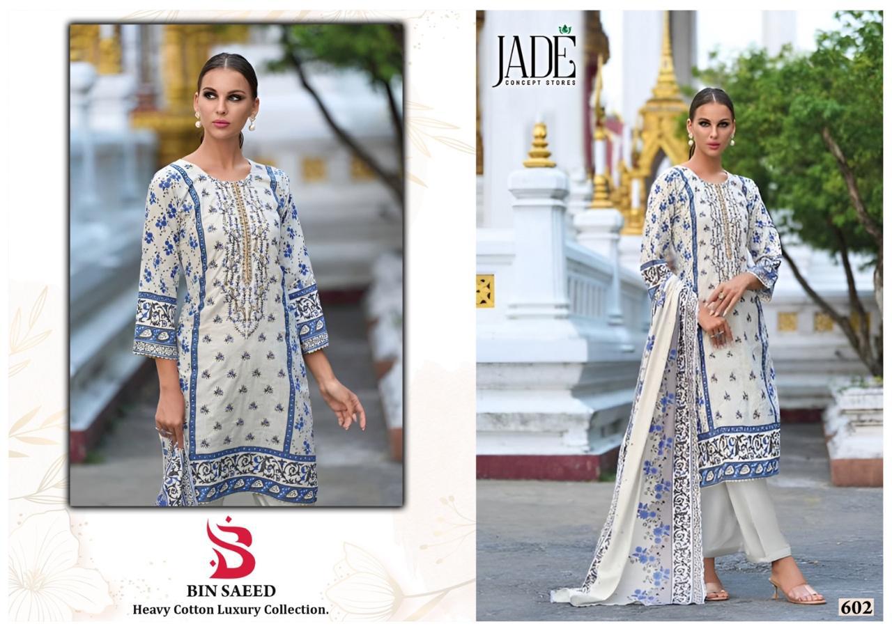 Bin Saeed Heavy Cotton Luxury Collection Vol 6 Jade Lawn Cotton Karachi Salwar Suits Manufacturer India