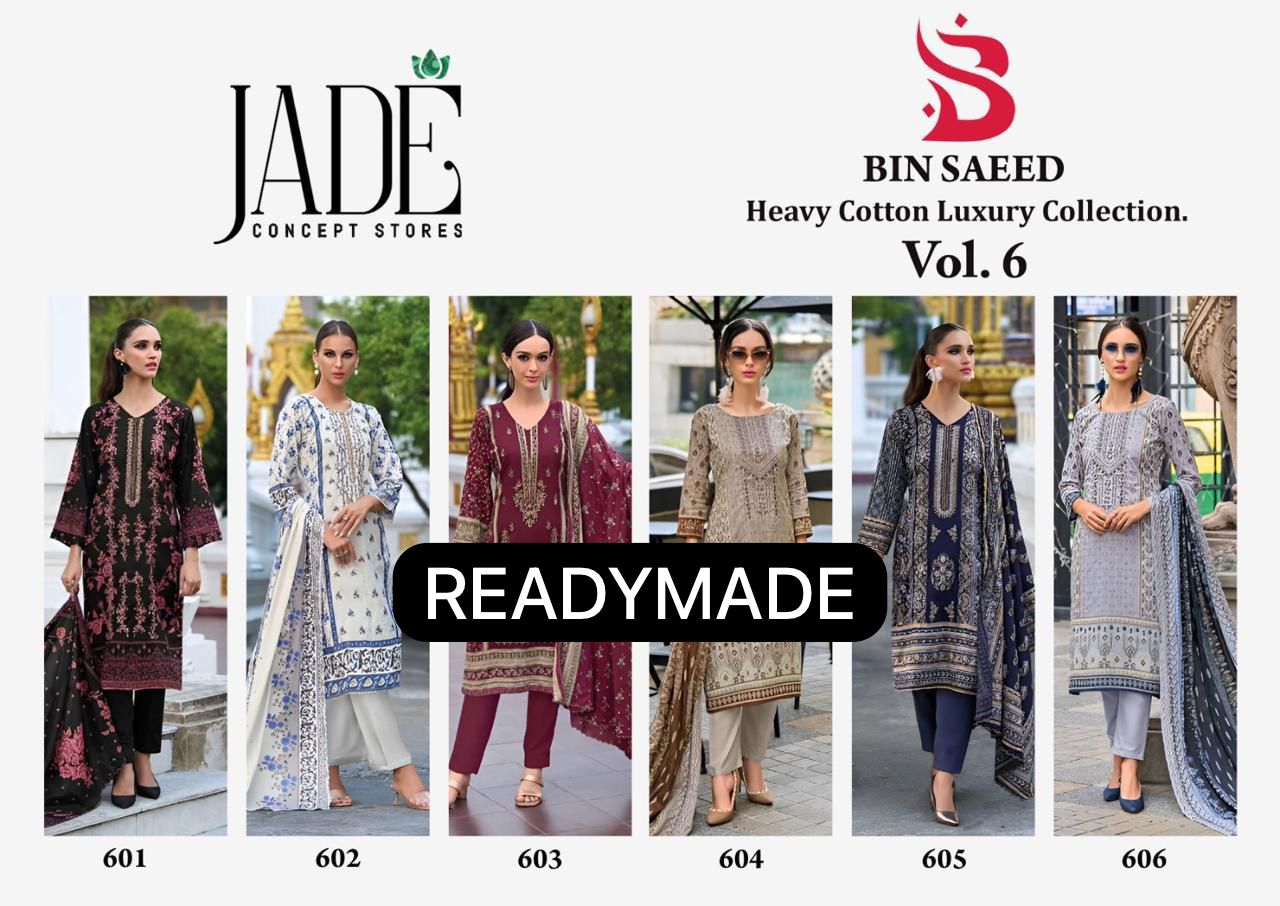 Bin Saeed Heavy Cotton Luxury Collection Vol 6 Jade Lawn Pakistani Readymade Suits Wholesale Rate