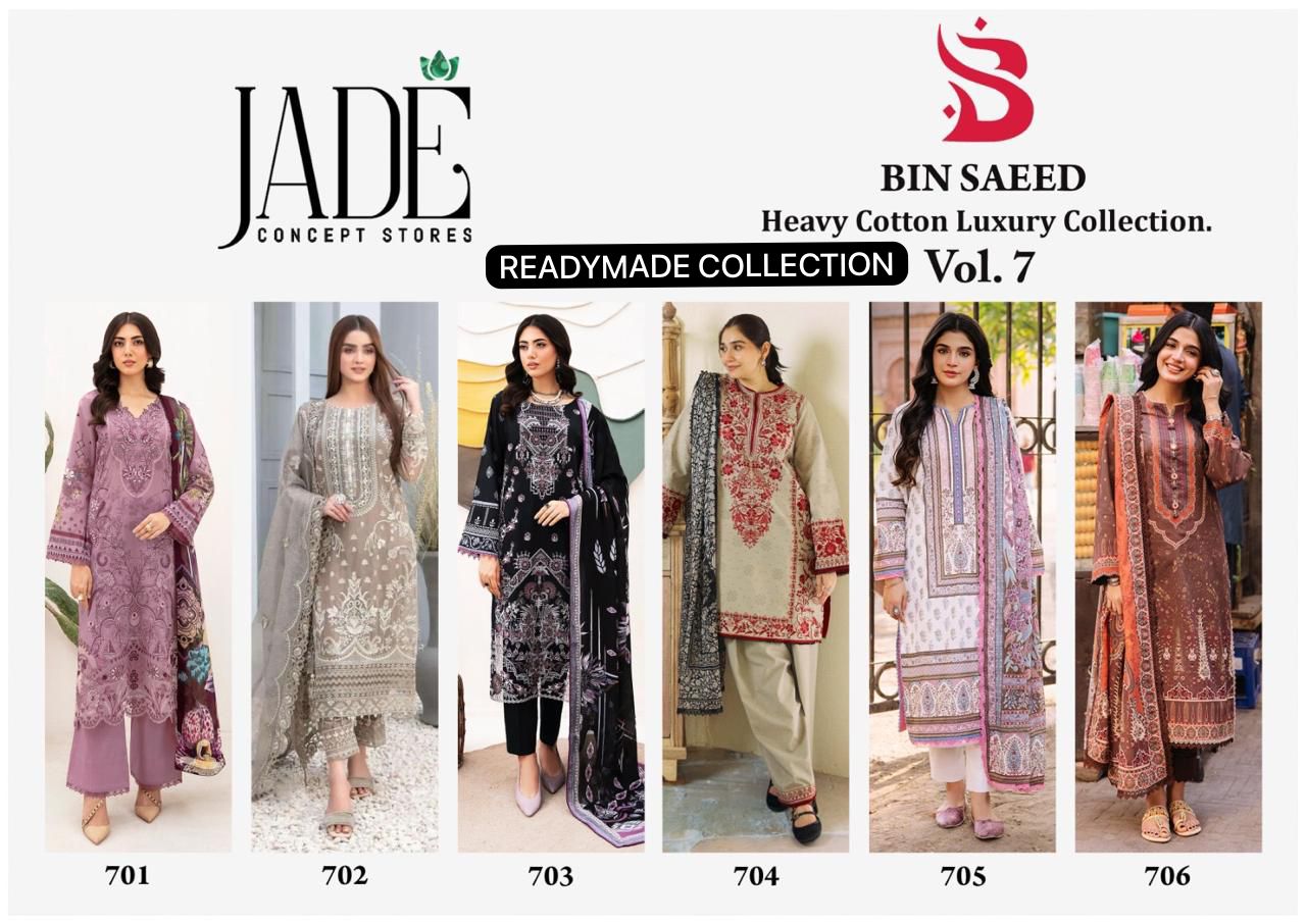 Bin Saeed Heavy Cotton Luxury Collection Vol 7 Jade Lawn Karachi Readymade Suits Exporter