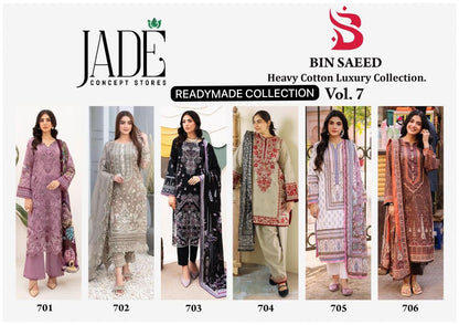 Bin Saeed Heavy Cotton Luxury Collection Vol 7 Jade Lawn Karachi Readymade Suits Exporter