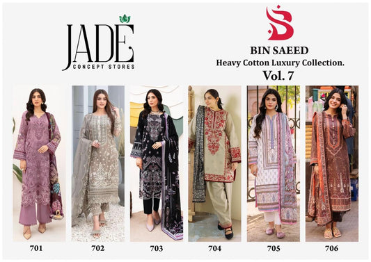 Bin Saeed Heavy Cotton Luxury Collection Vol 7 Jade Lawn Karachi Salwar Suits Manufacturer India